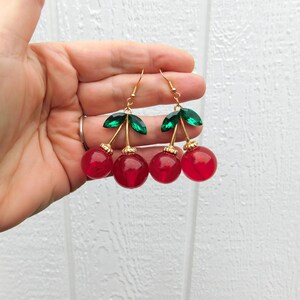 LARGE Cherry Earrings, Cherry Earrings, 1950's Cherry Earrings, Rockabilly Cherry Earrings, Vintage Inspired Cherry Earrings, Fruit Earrings image 4