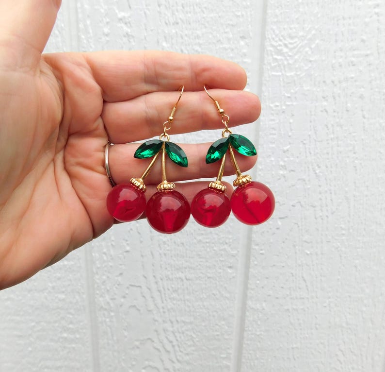 LARGE Cherry Earrings, Cherry Earrings, 1950's Cherry Earrings, Rockabilly Cherry Earrings, Vintage Inspired Cherry Earrings, Fruit Earrings image 4
