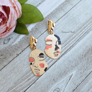 Face Earrings, Colorful Face Earrings, Body Earrings, Artistic Earrings, Abstract Face Earrings, Face Jewelry, RARE Hard to Find Earrings