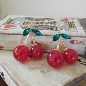 LARGE Cherry Earrings, Cherry Earrings, 1950's Cherry Earrings, Rockabilly Cherry Earrings, Vintage Inspired Cherry Earrings, Fruit Earrings image 5