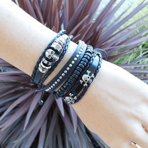 Skull Bracelet, Skull Bracelet Set, UNISEX, Men&#39;s Women&#39;s Stackable Punk Bracelet Set, Gothic Wedding, Biker Style Bracelets, Skull Jewelry