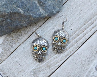 Skull Earrings, Gothic Earrings, Rustic Skull Earrings, Skeletons, Day of the Dead, Sugar Skull Earrings, Punk Earrings, Skull Jewelry