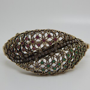 Beautiful 925 Sterling silver two tone Turkish Ruby \ & Emerald Handmade Cuff&quot;