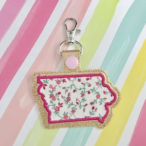 Iowa Applique Snap Tab Embroidery Digital File Instant Download key fob, machine embroidery design, in the hoop