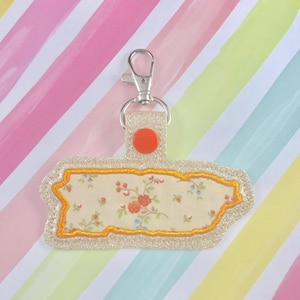 Puerto Rico Applique Snap Tab Embroidery Digital File Instant Download key fob, machine embroidery design, in the hoop