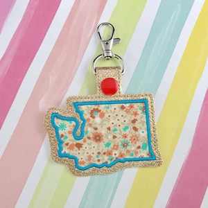 Washington Applique Snap Tab Embroidery Digital File Instant Download key fob, machine embroidery design, in the hoop