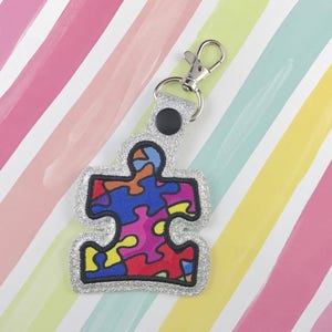 Puzzle Applique Snap Tab Embroidery Digital File Instant Download key fob, machine embroidery design, in the hoop