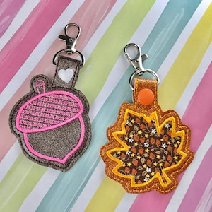 Fall Set Snap Tab Embroidery Digital File Instant Download key fob, machine embroidery design, in the hoop