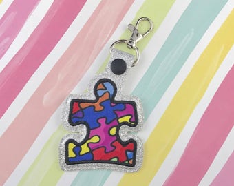 Puzzle Applique Snap Tab Embroidery Digital File Instant Download key fob, machine embroidery design, in the hoop