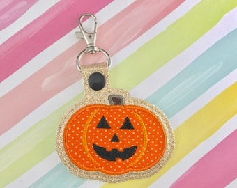 Jack O'Lantern pumpa applikation tryckknappsbroderi digital fil direkt nedladdning nyckelring, maskinbroderidesign, i bågen