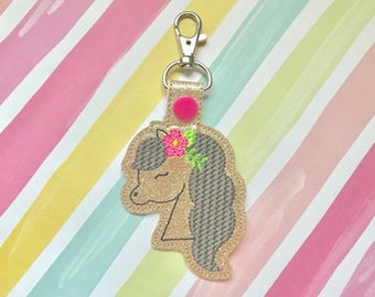 Horse Snap Tab Embroidery Digital File Instant Download key fob, machine embroidery design, in the hoop, 4x4
