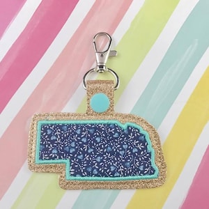 Nebraska Applique Snap Tab Embroidery Digital File Instant Download key fob, machine embroidery design, in the hoop