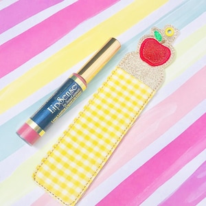 Apple Tall Lipstick Holder, 5x7  Eyelet Tab Embroidery Digital File Instant Download key fob, machine embroidery design, in the hoop