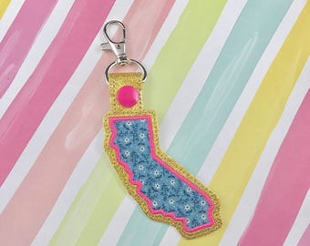 California State Applique Snap Tab Embroidery Digital File Instant Download key fob, machine embroidery design, in the hoop