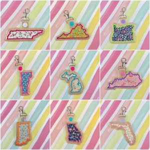 State Pack 2 Applique Snap Tab Embroidery Digital File Instant Download key fob, machine embroidery design, in the hoop