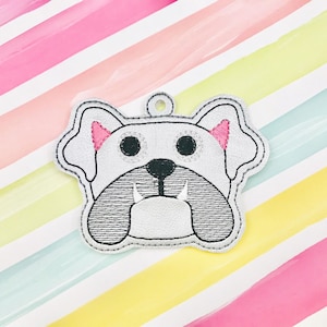 Bulldog Ornament Embroidery Digital File Instant Download key fob, machine embroidery design, in the hoop