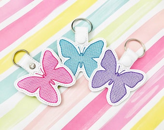 Sketchy Butterfly Snap Tab Embroidery Digital File Instant Download key fob, machine embroidery design, in the hoop