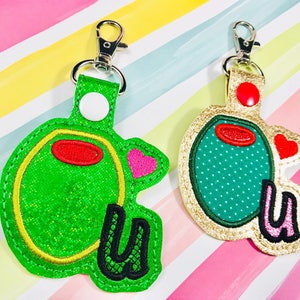 Olive You Applique Set Snap Tab Embroidery Digital File Instant Download key fob, machine embroidery design, in the hoop