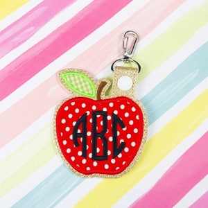 Large Apple Applique Snap Tab Embroidery Digital File Instant Download key fob, machine embroidery design, in the hoop