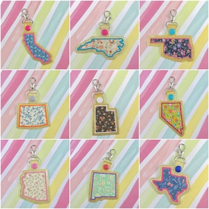 50 Applique States,Snap Tab Embroidery Digital File Instant Download key fob, machine embroidery design, in the hoop