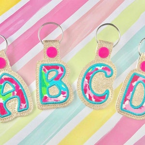 Complete Letter Alphabet Set Applique Snap Tab Embroidery Digital File Instant Download key fob, machine embroidery design, in the hoop