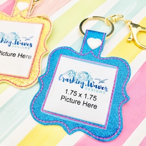 Framed Slide-In Picture Snap Tab Embroidery Digital File Instant Download key fob, machine embroidery design, in the hoop