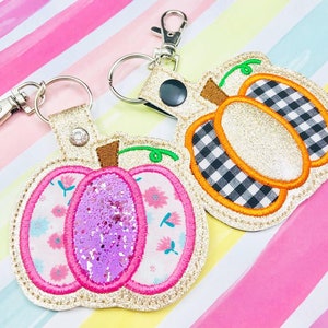 Pumpkin Applique 2 Snap Tab Embroidery Digital File Instant Download key fob, machine embroidery design, in the hoop