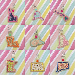State Pack 4 Applique Snap Tab Embroidery Digital File Instant Download key fob, machine embroidery design, in the hoop