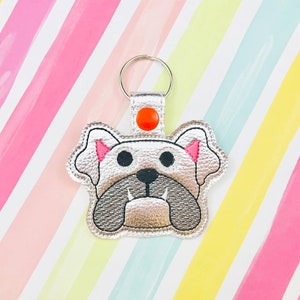 Bulldog Snap Tab Embroidery Digital File Instant Download key fob, machine embroidery design, in the hoop