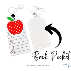 Teacher Applique Card Holder- READ DESCRIPTION, Snap Tab Embroidery Digital File Instant Download, machine embroidery design, in the hoop