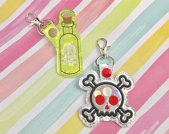 Poison Halloween Set Snap Tab Embroidery Digital File Instant Download key fob, machine embroidery design, in the hoop