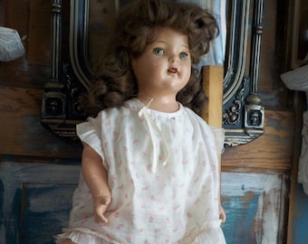 Vintage Composition Girl Doll- Unmarked 22" Wigged Doll- Vintage 30's 40's Doll- Cloth Body Doll Original Wig