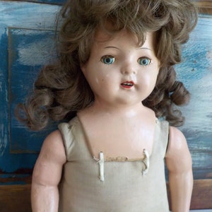 Vintage Composition Girl Doll Unmarked 22 Wigged Doll Vintage 30's 40's Doll Cloth Body Doll Original Wig image 10