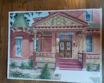 Original Watercolor Painting by Frieda Logan- Victorian House Painting - Realistic Watercolor- Vintage Art