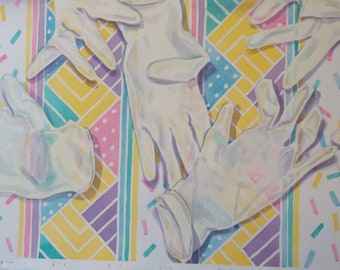 Original Watercolor Painting by Frieda Logan- Gloves and Geometrics- Realistic Watercolor- Vintage Art