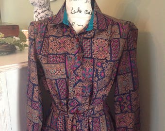 Vintage 70s career dress....Cheekaberry...long sleeves.....matching belt....pretty color combos