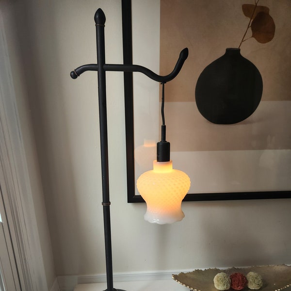 Tall crossbar lamp with hobnail milkglass shade...works great...vintage