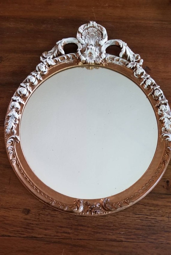 Antique Round Mirror Frosted Wood Frame Ornate Antique Round Mirror Frosted Wood