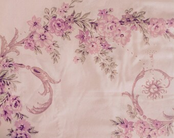 Pale pink twin sheet with floral flourishes.....made in the 70s....shabby cottage..JP Stevens