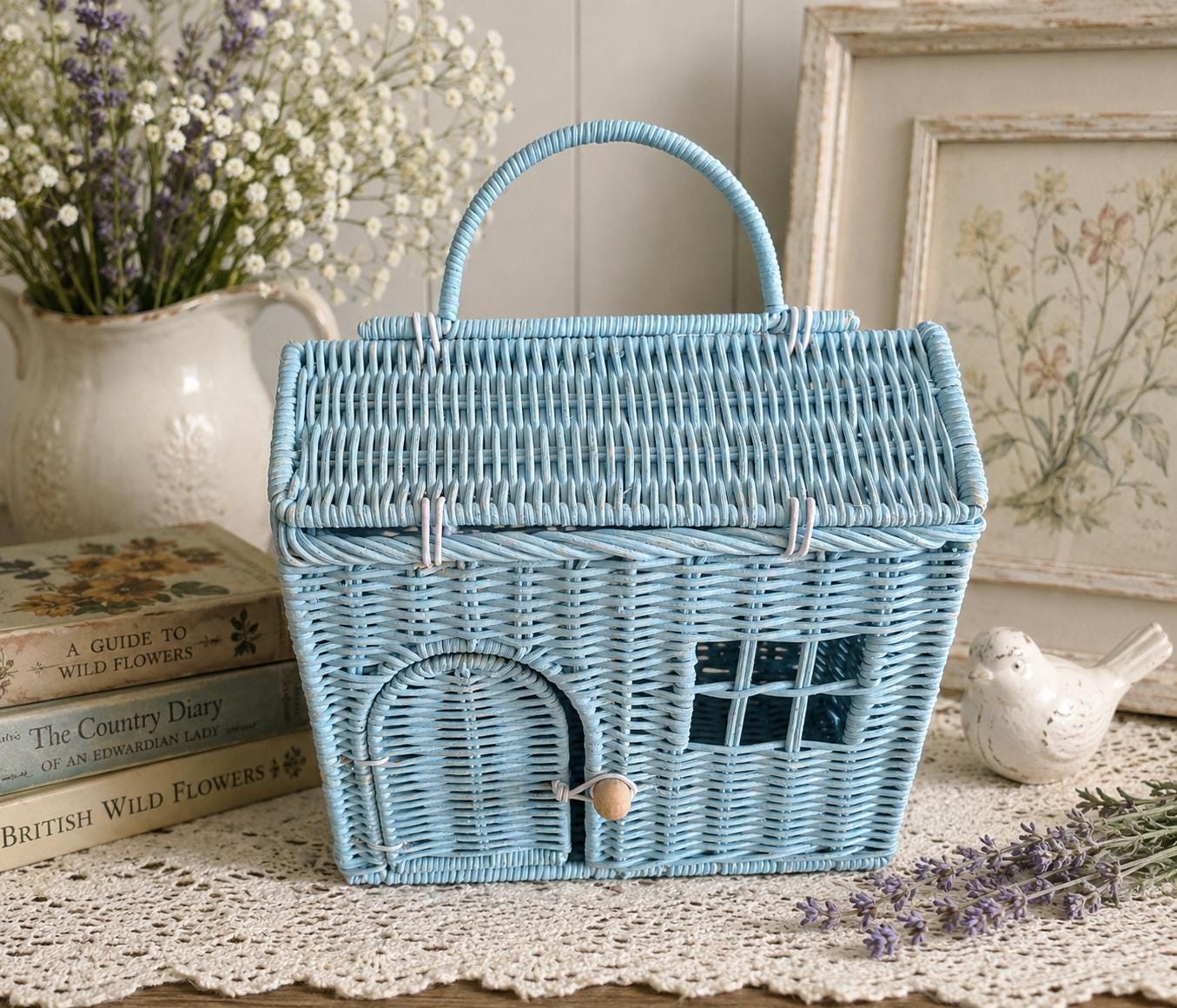 Vintage Blue Picnic Basket - Etsy