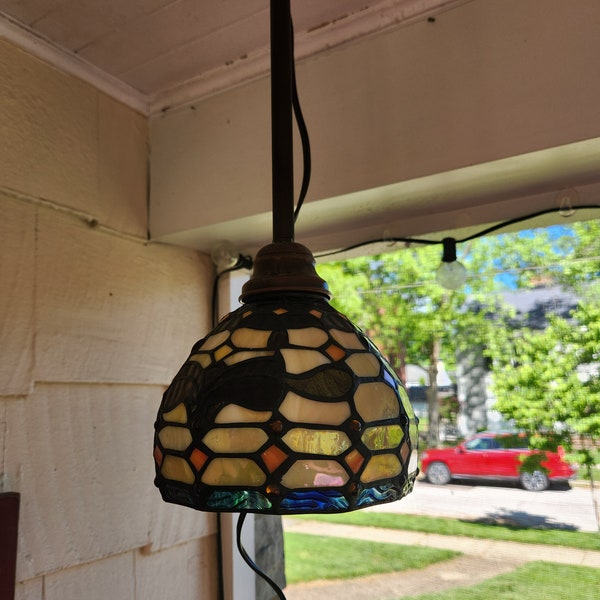 Hanging ceiling light...vintage...Tiffany style...plug in or can be hard wired