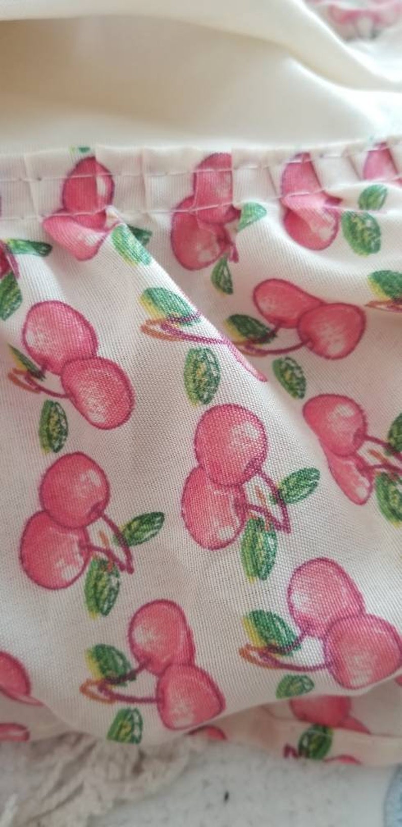 Adorable cherries window treatment...valance plus panel...creamy color background