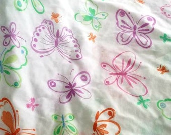 Vintage 70s Butterfly Flat Sheet, Multi-Color Twin Bedding