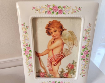 Vintage Viktorianische Bilderrahmen: Cupid & Roses Keramik Dekor