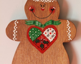 Tole Painted Wood Gingerbread Man Ornament
