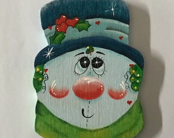 Tole Painted Snowman Face Ornament