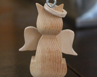 Cutie Cat Angel Ornament Wooden