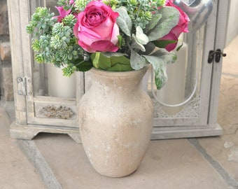 Distressed Cream Vase | Farmhouse, Shabby Chic, Rustic, Vintage Style Vase | Home Decor | Wedding Decor