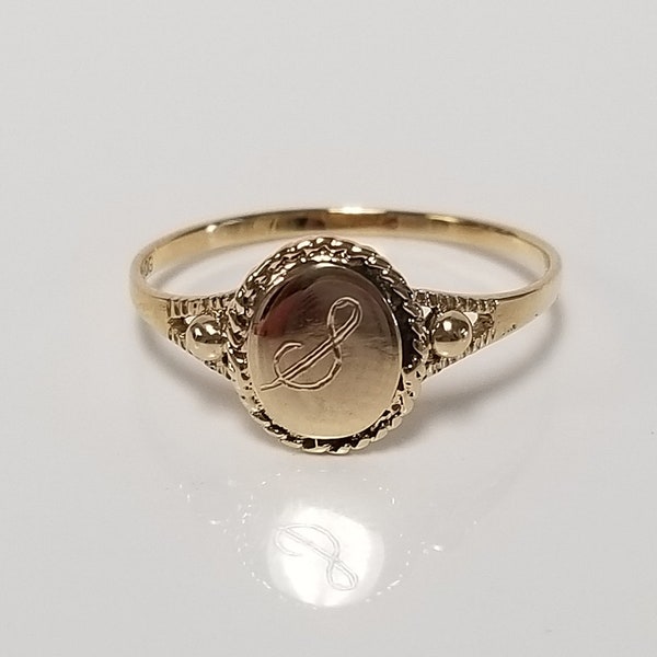 S Sale Size 6 Estate 14k Yellow Gold Monogram Initial S Ring Signet Initial Heart Detailed Midi Flower Pinky Polished or Unpolished G25