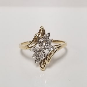 Sale Size 9.75 Estate Vintage 10k Yellow White Gold Statement .05ct Diamond Cocktail Ring Cluster Antique Stunning GS1960-04